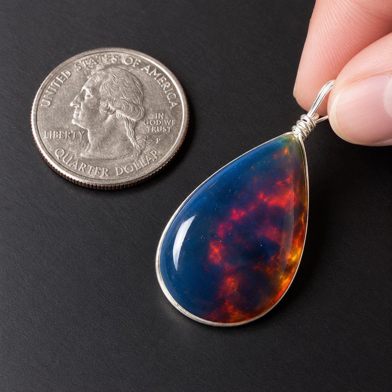 Natural clear volcanic blue amber sterling silver pendant 6.7g – photo 4