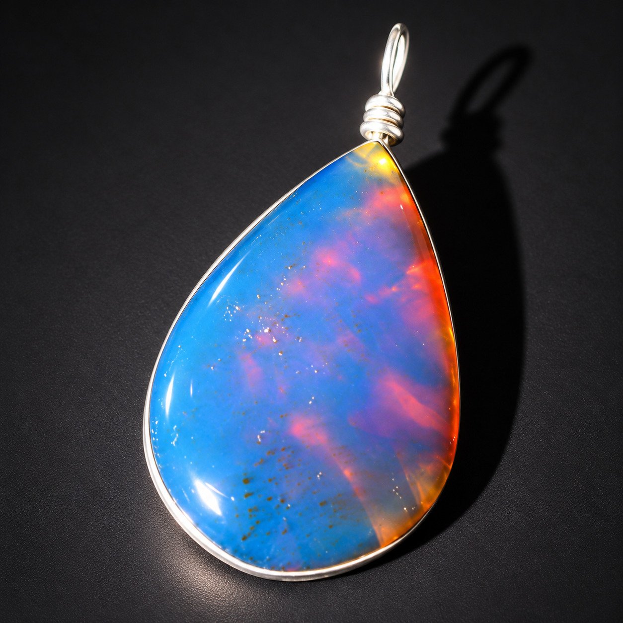 Natural clear volcanic blue amber sterling silver pendant 6.7g – photo 5