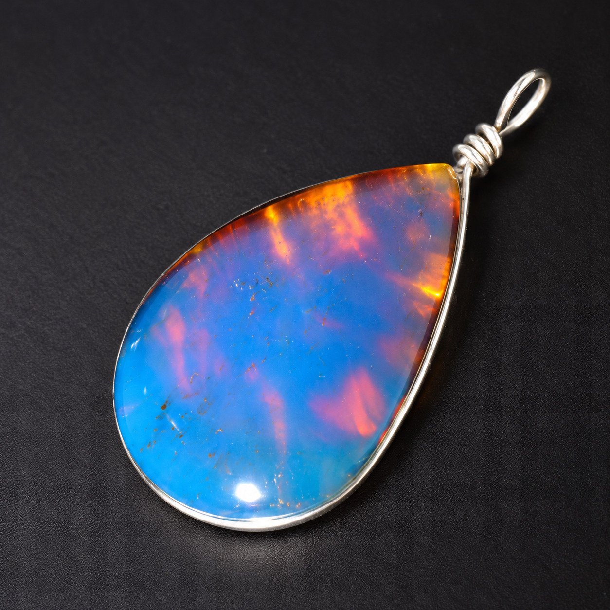 Natural clear volcanic blue amber sterling silver pendant 6.7g – photo 6