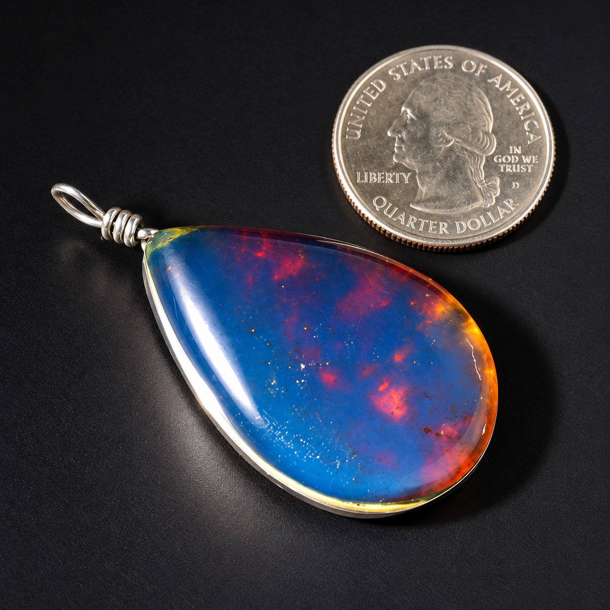Natural clear volcanic blue amber sterling silver pendant 6.7g – photo 7