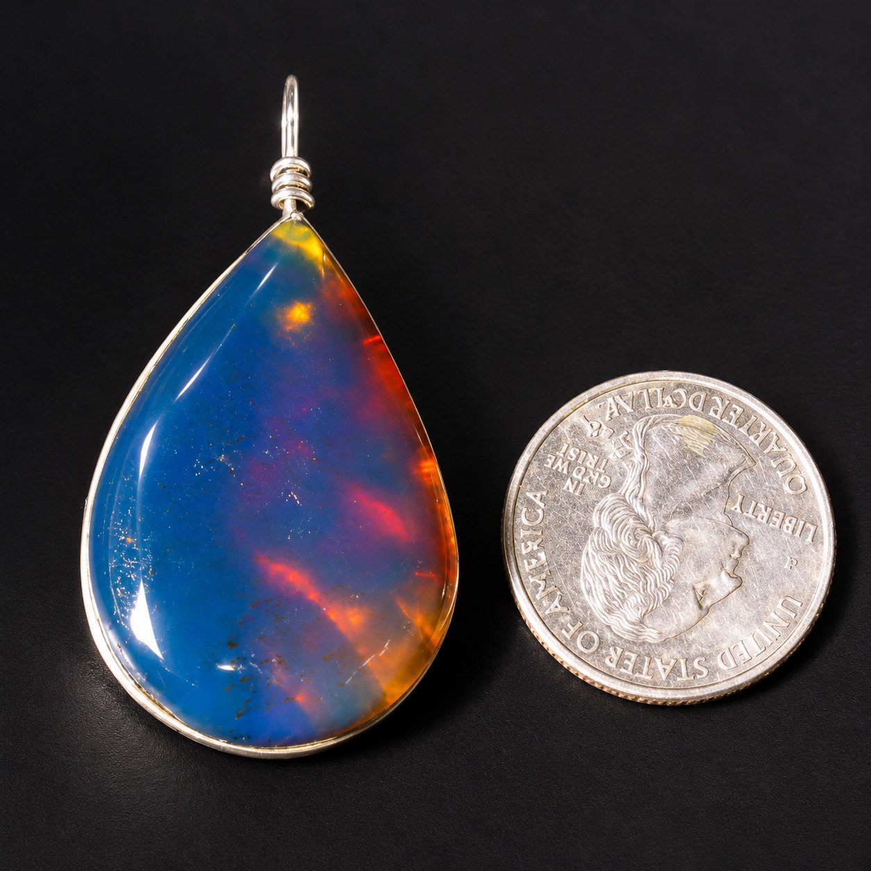 Natural clear volcanic blue amber sterling silver pendant 6.7g – photo 8