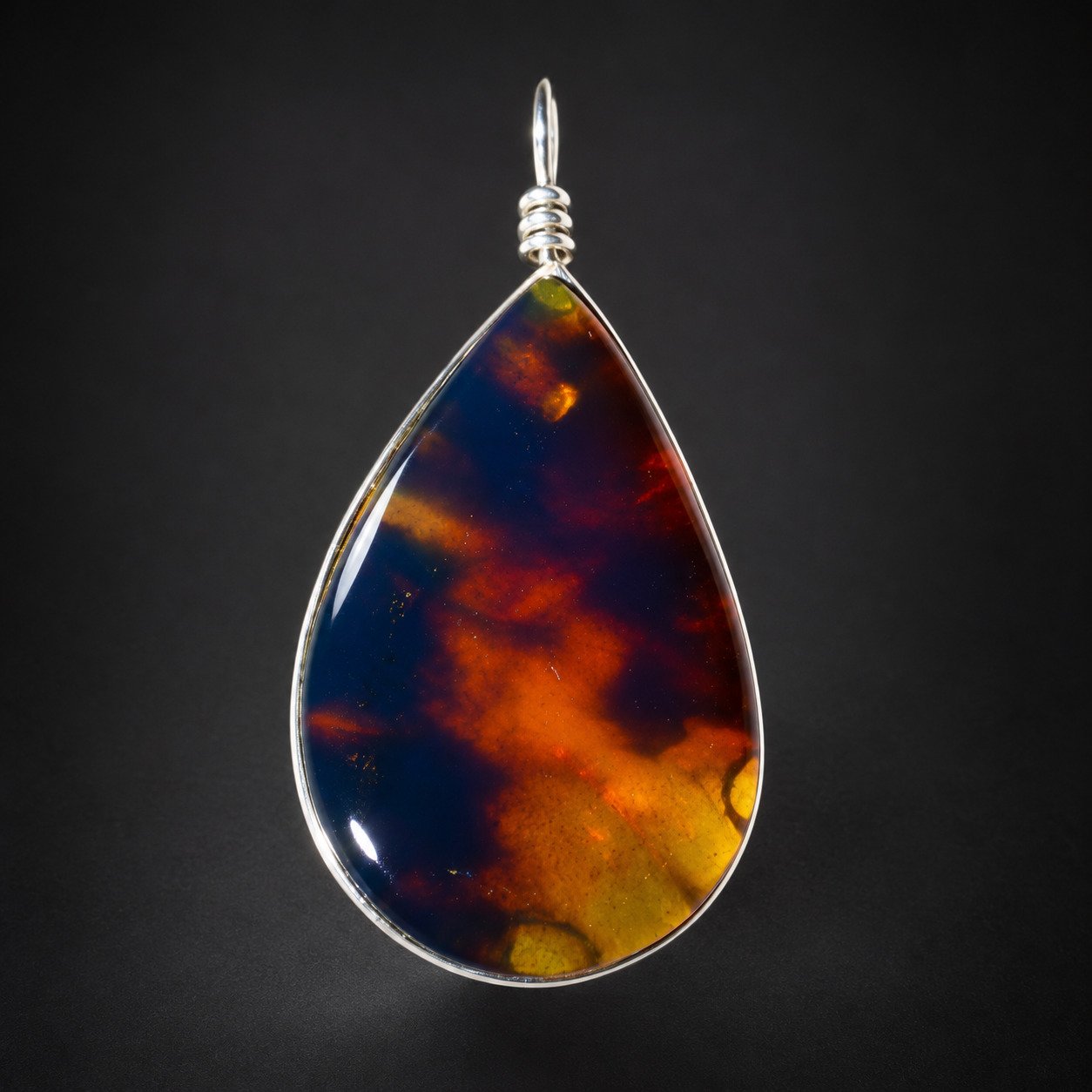 Natural clear volcanic blue amber sterling silver pendant 6.7g – photo 10