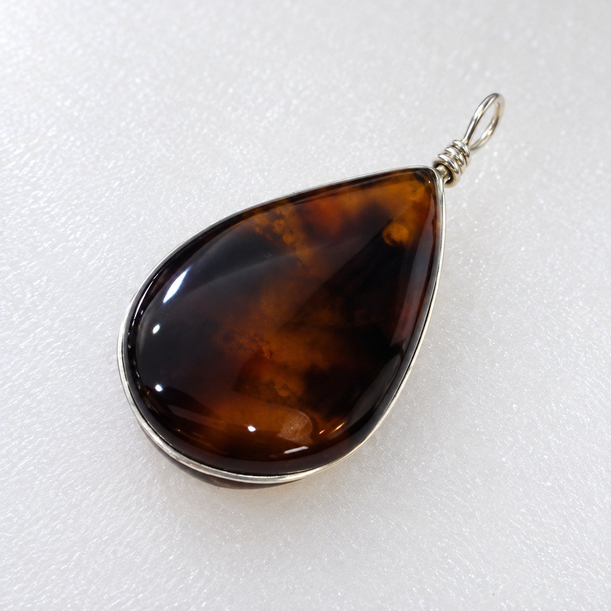 Natural clear volcanic blue amber sterling silver pendant 6.7g – photo 13