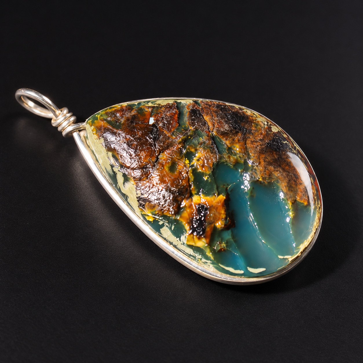 Natural clear volcanic blue amber sterling silver pendant 6.7g – photo 14
