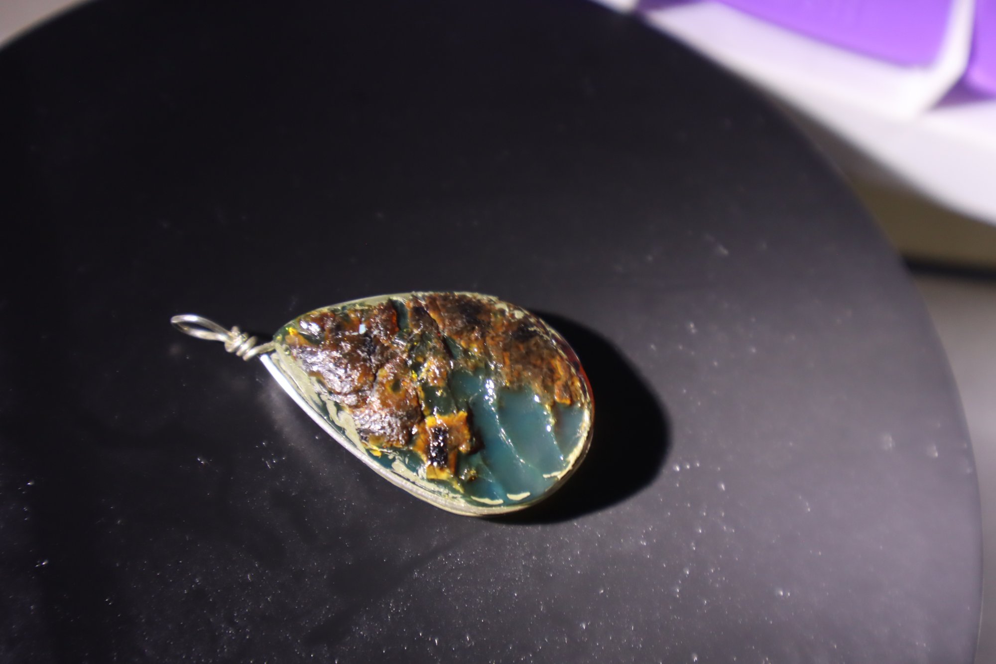 Natural clear volcanic blue amber sterling silver pendant 6.7g – photo 15