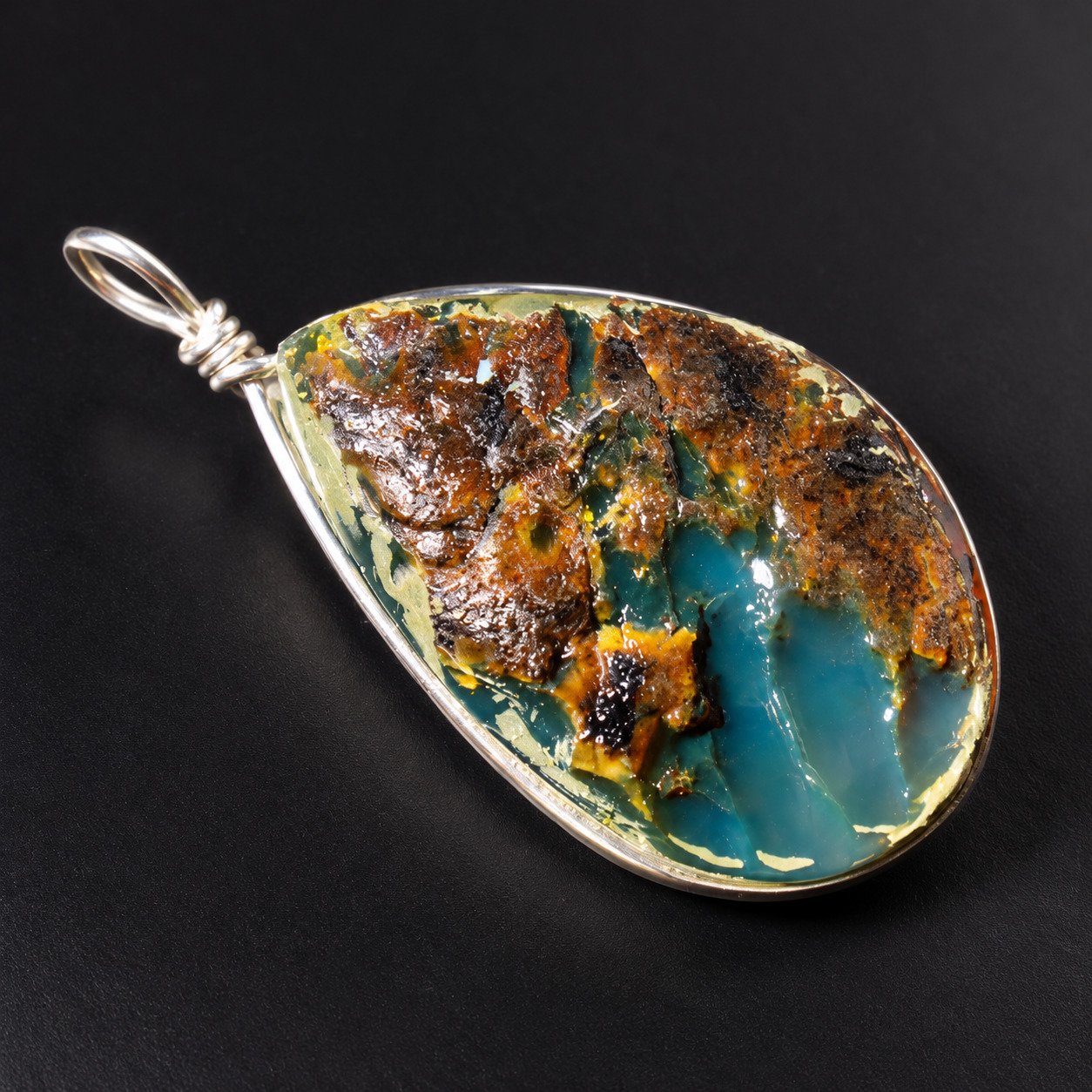Natural clear volcanic blue amber sterling silver pendant 6.7g – photo 16