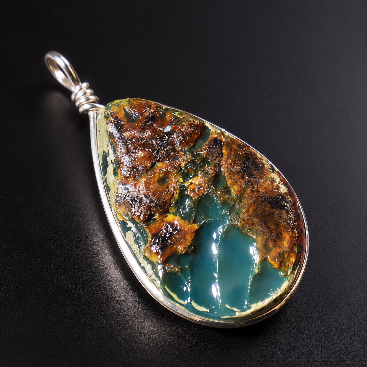 Natural clear volcanic blue amber sterling silver pendant 6.7g – photo 17