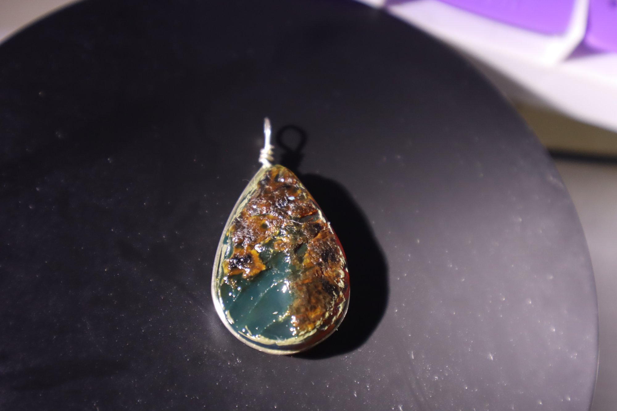 Natural clear volcanic blue amber sterling silver pendant 6.7g – photo 18