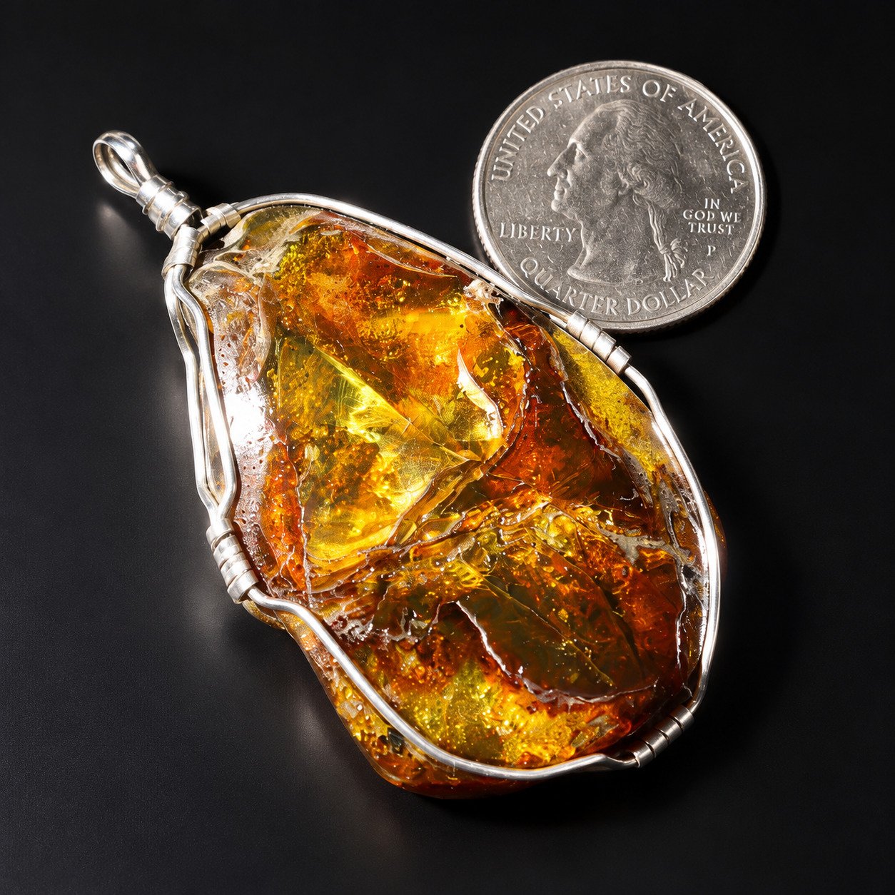 Natural yellow brown Dominican amber sterling silver pendant 15.9g – photo 2