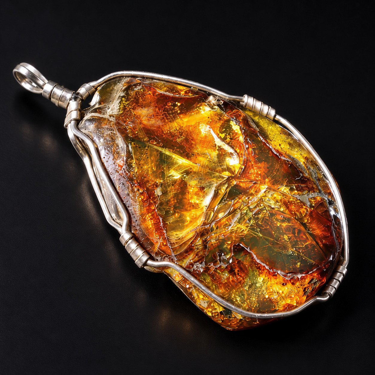 Natural yellow brown Dominican amber sterling silver pendant 15.9g – photo 3