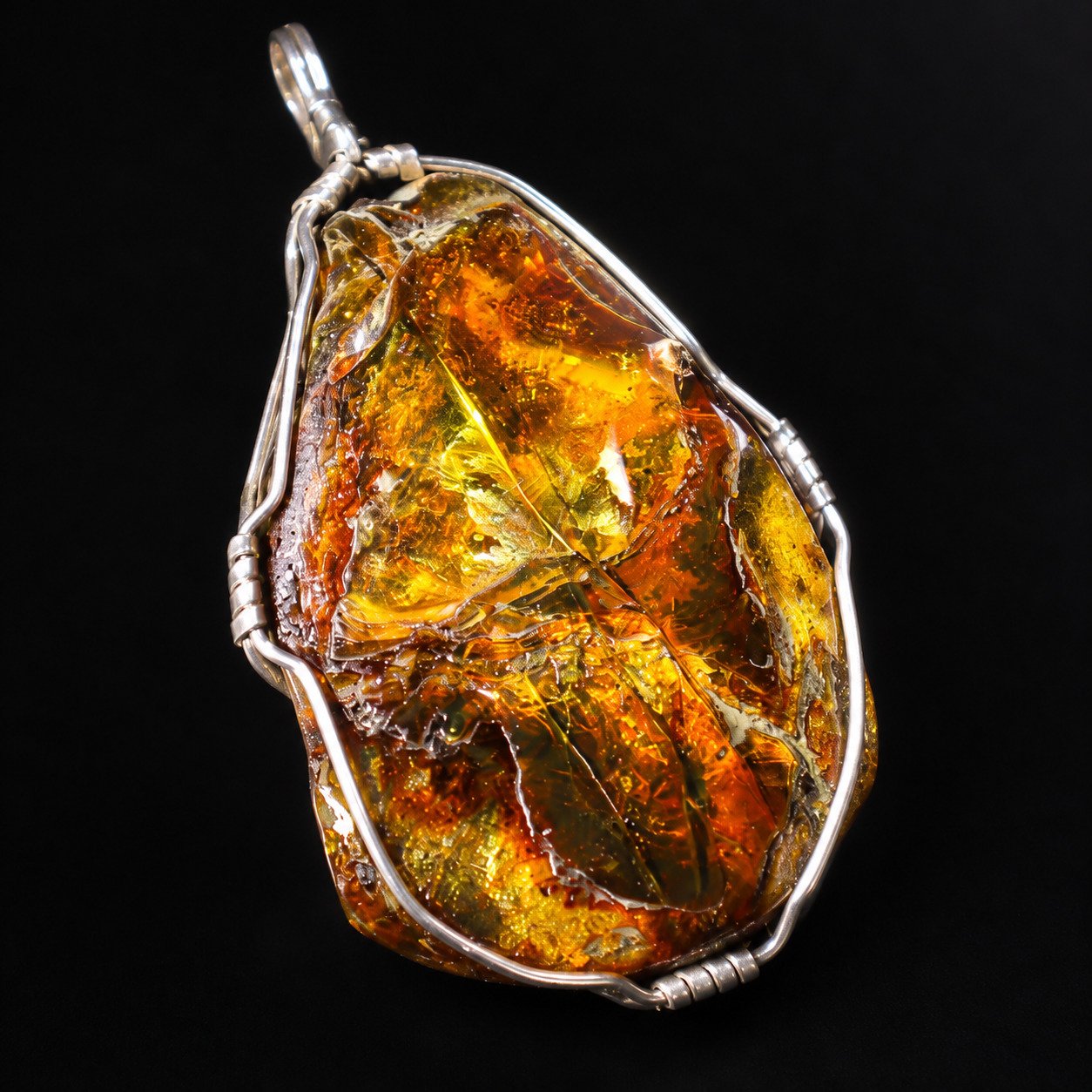 Natural yellow brown Dominican amber sterling silver pendant 15.9g – photo 4