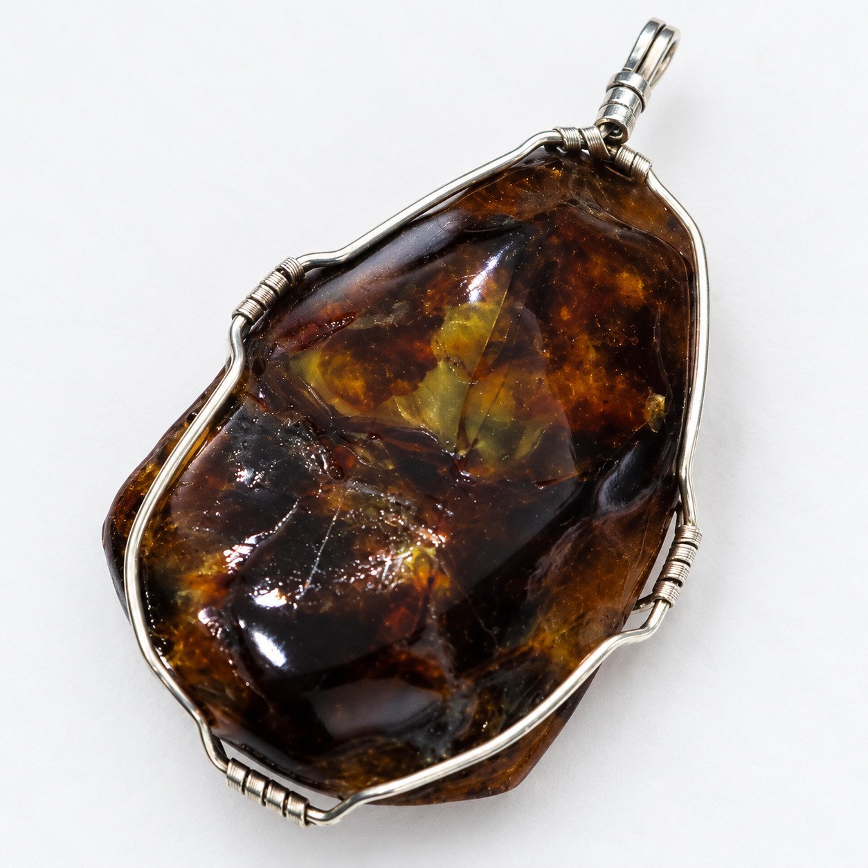 Natural yellow brown Dominican amber sterling silver pendant 15.9g – photo 6
