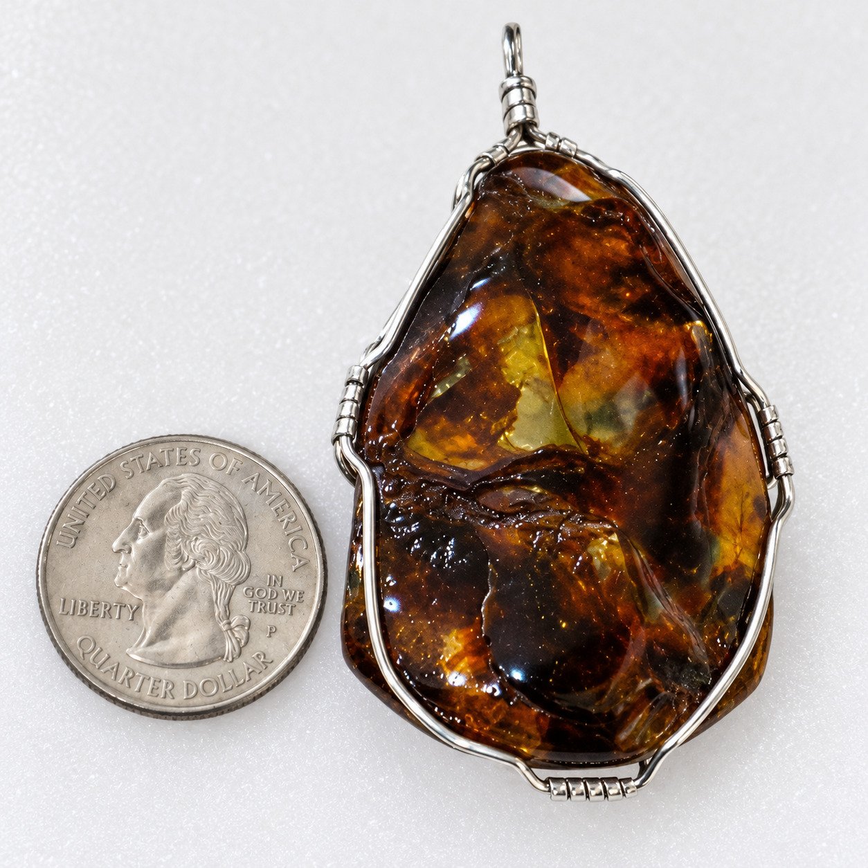Natural yellow brown Dominican amber sterling silver pendant 15.9g – photo 7