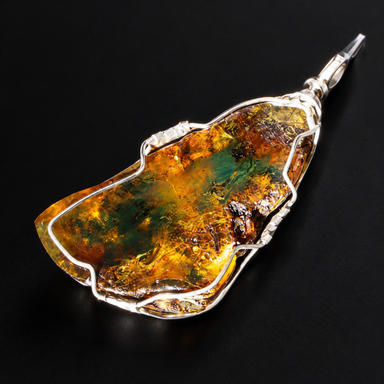 Earth crafted yellow brown Dominican amber sterling silver pendant 6.3g – photo 2