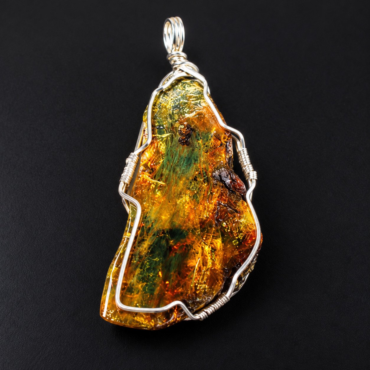 Earth crafted yellow brown Dominican amber sterling silver pendant 6.3g – photo 3