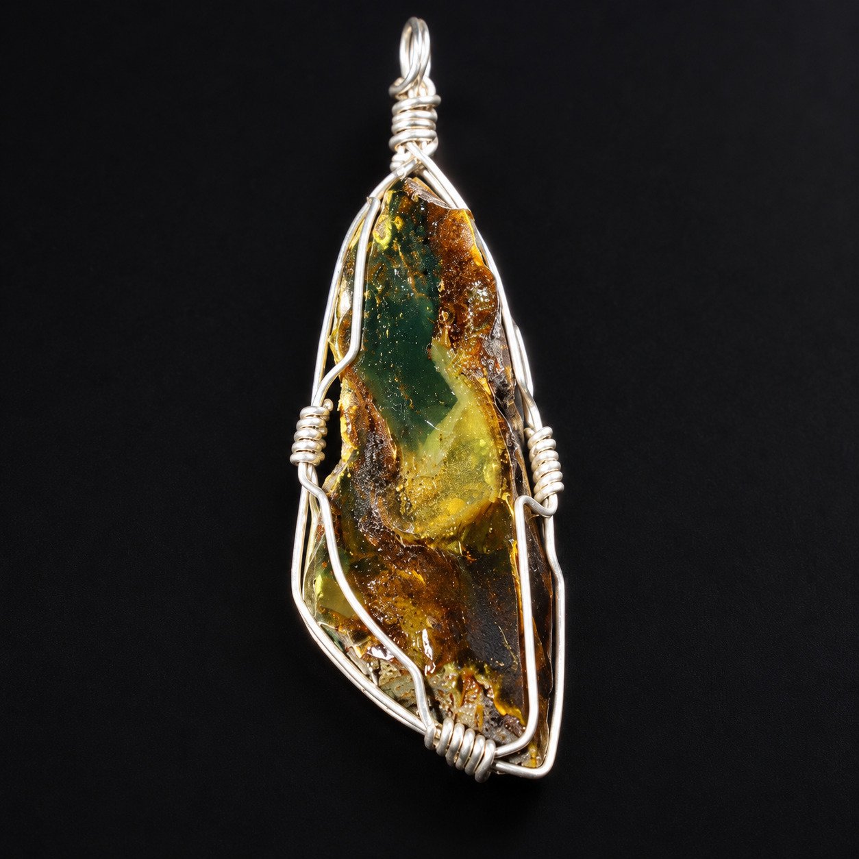 Naturally beautiful green brown Dominican amber sterling silver pendant 9.2g – photo 2
