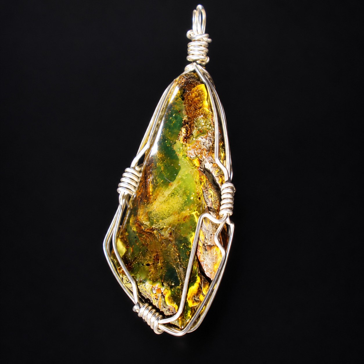 Naturally beautiful green brown Dominican amber sterling silver pendant 9.2g – photo 3