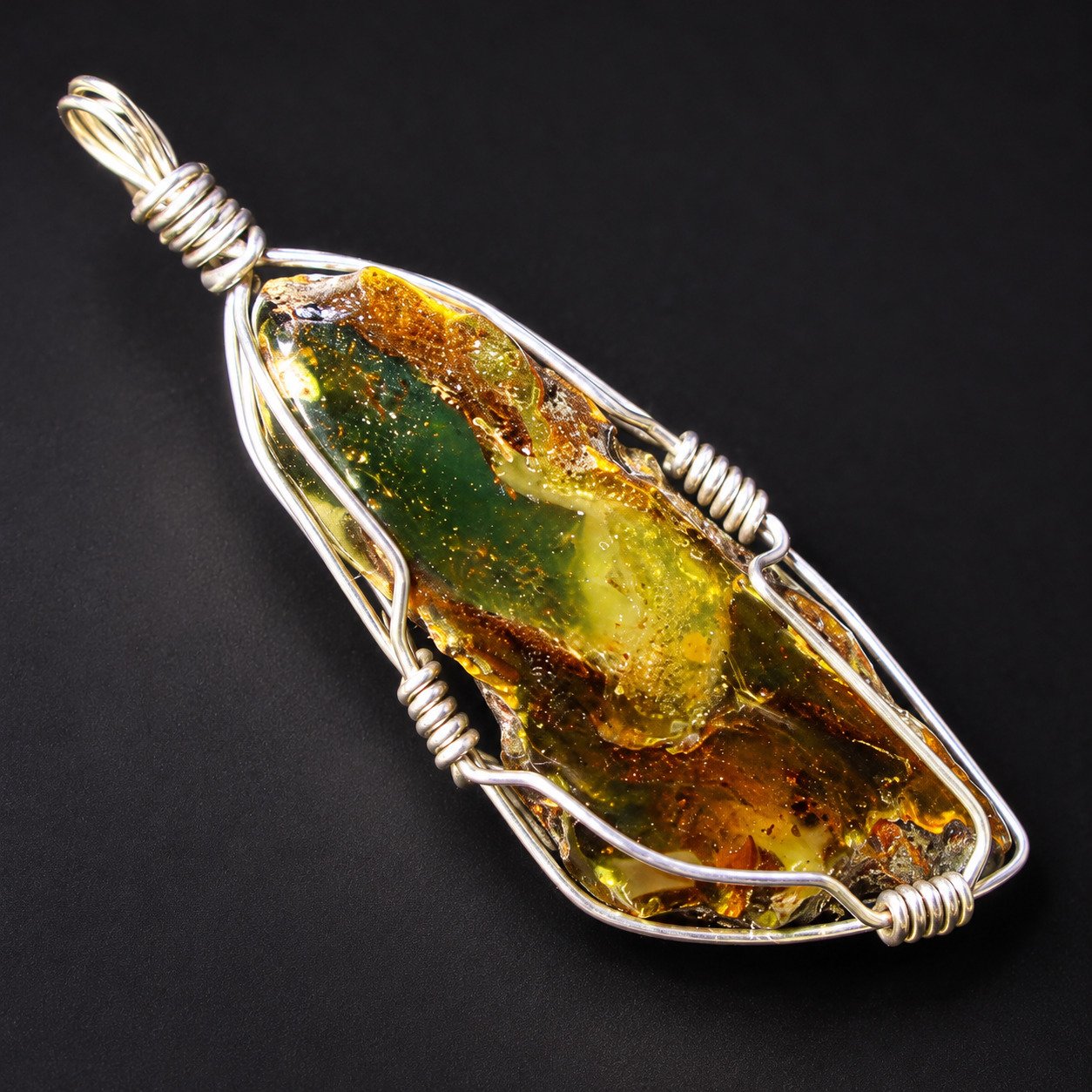 Naturally beautiful green brown Dominican amber sterling silver pendant 9.2g – photo 4