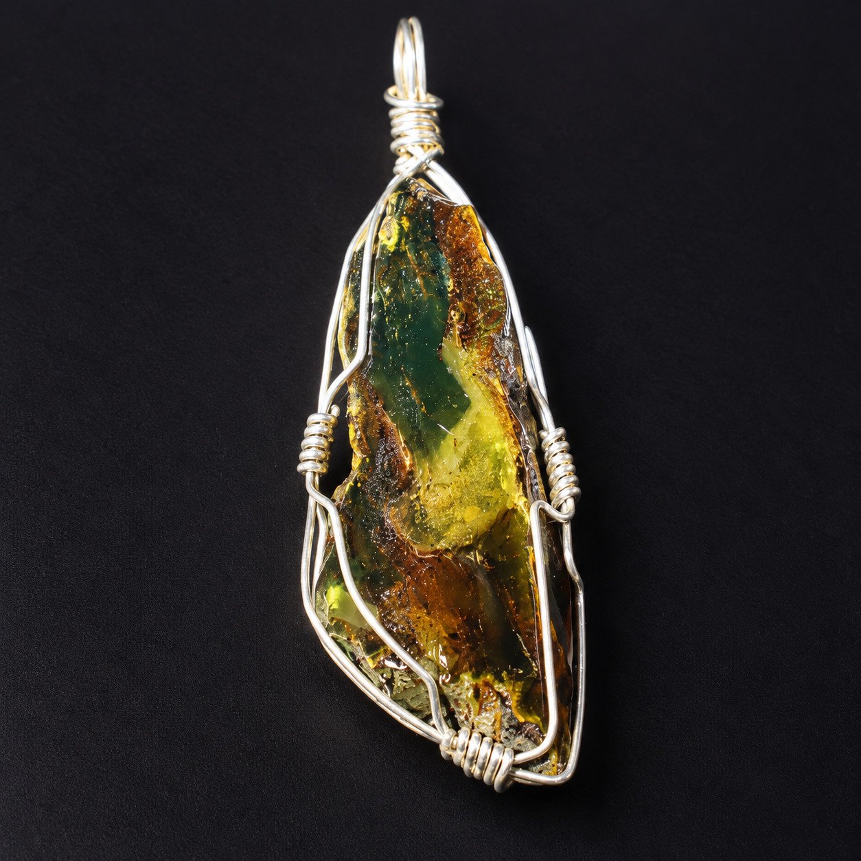 Naturally beautiful green brown Dominican amber sterling silver pendant 9.2g – photo 5