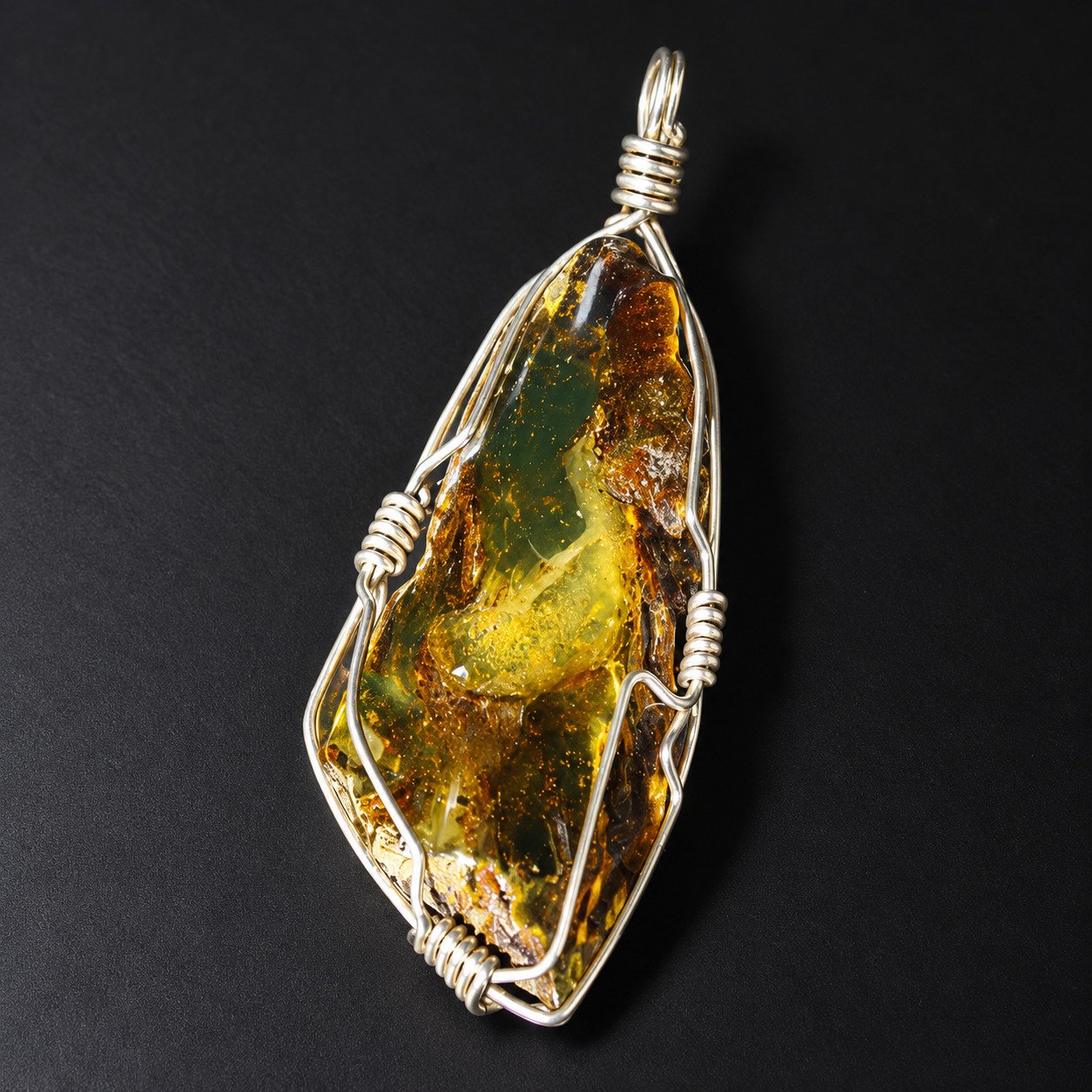 Naturally beautiful green brown Dominican amber sterling silver pendant 9.2g – photo 6