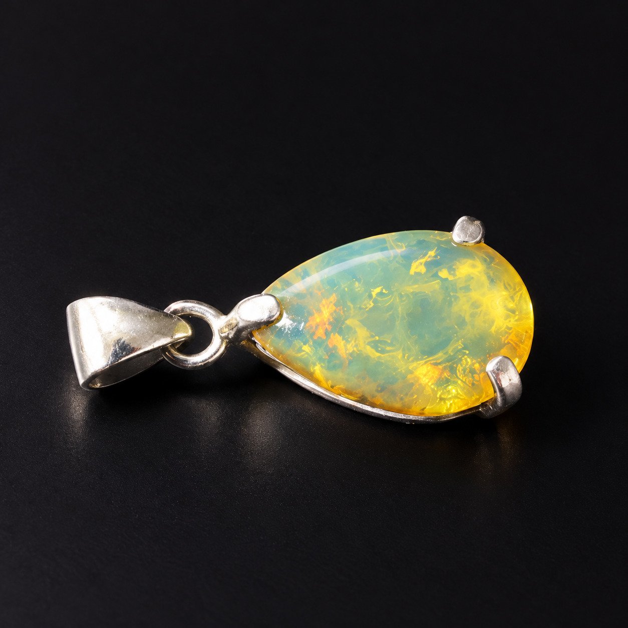 Pure natural yellow blue Dominican amber sterling silver pendant 2.5g – photo 6