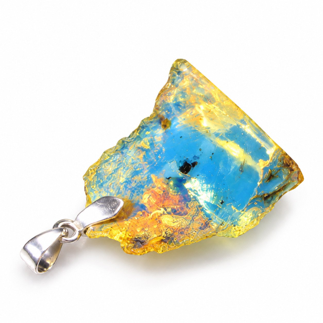 Raw beauty sky blue Dominican amber sterling silver pendant 1.9g – photo 2