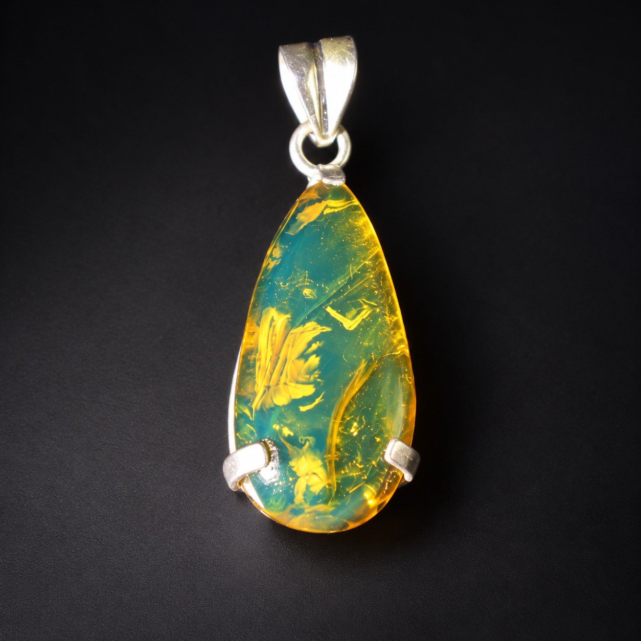Raw beauty sky blue Dominican amber sterling silver pendant 4.1g