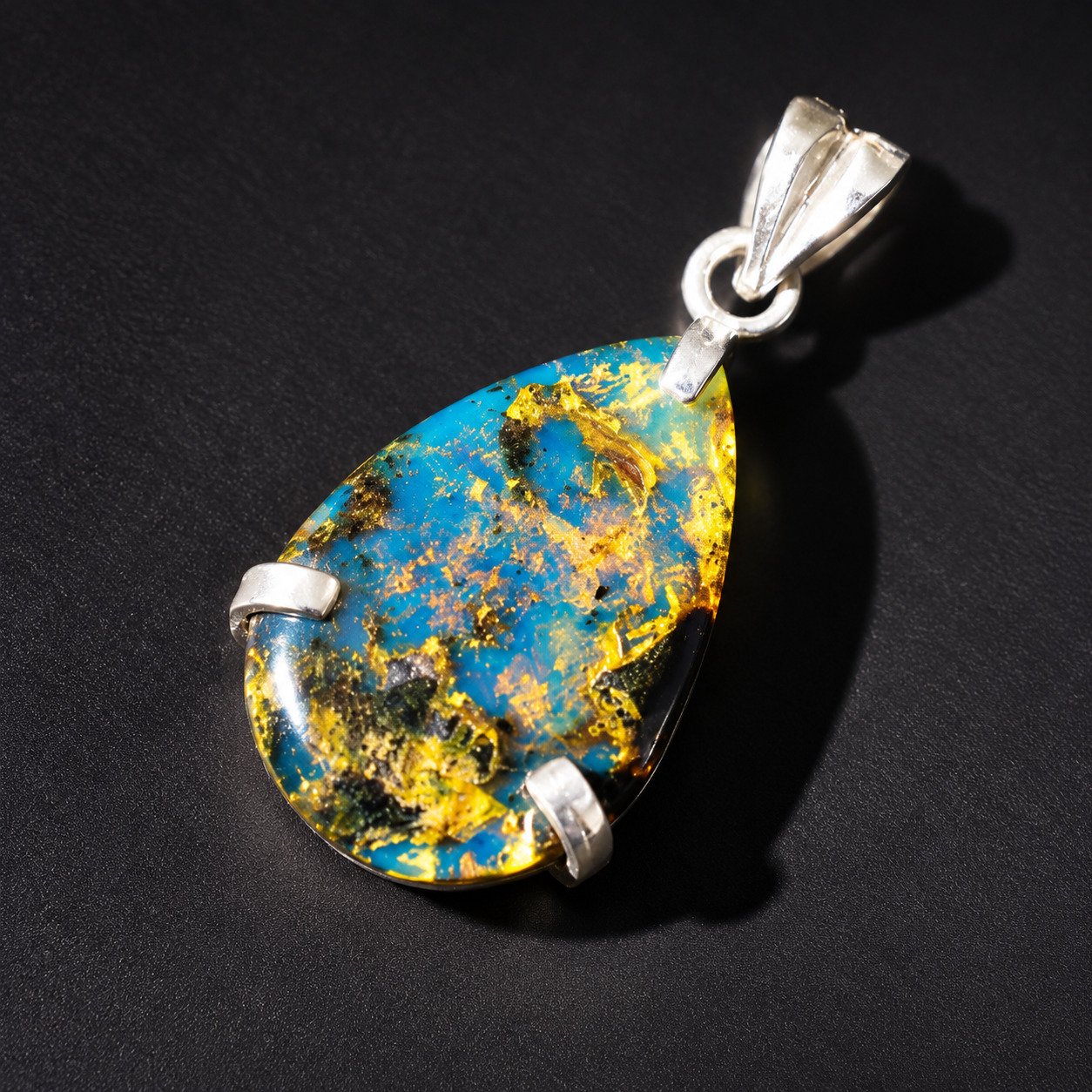 Nature created deep blue Dominican amber sterling silver pendant 3.7g – photo 2