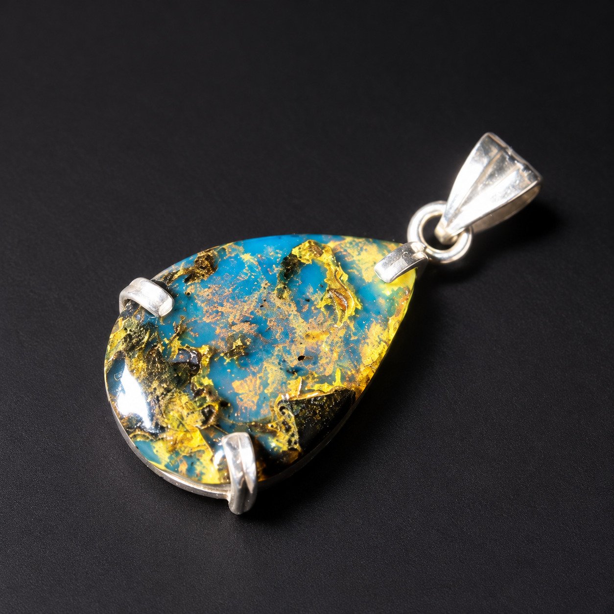Nature created deep blue Dominican amber sterling silver pendant 3.7g – photo 3
