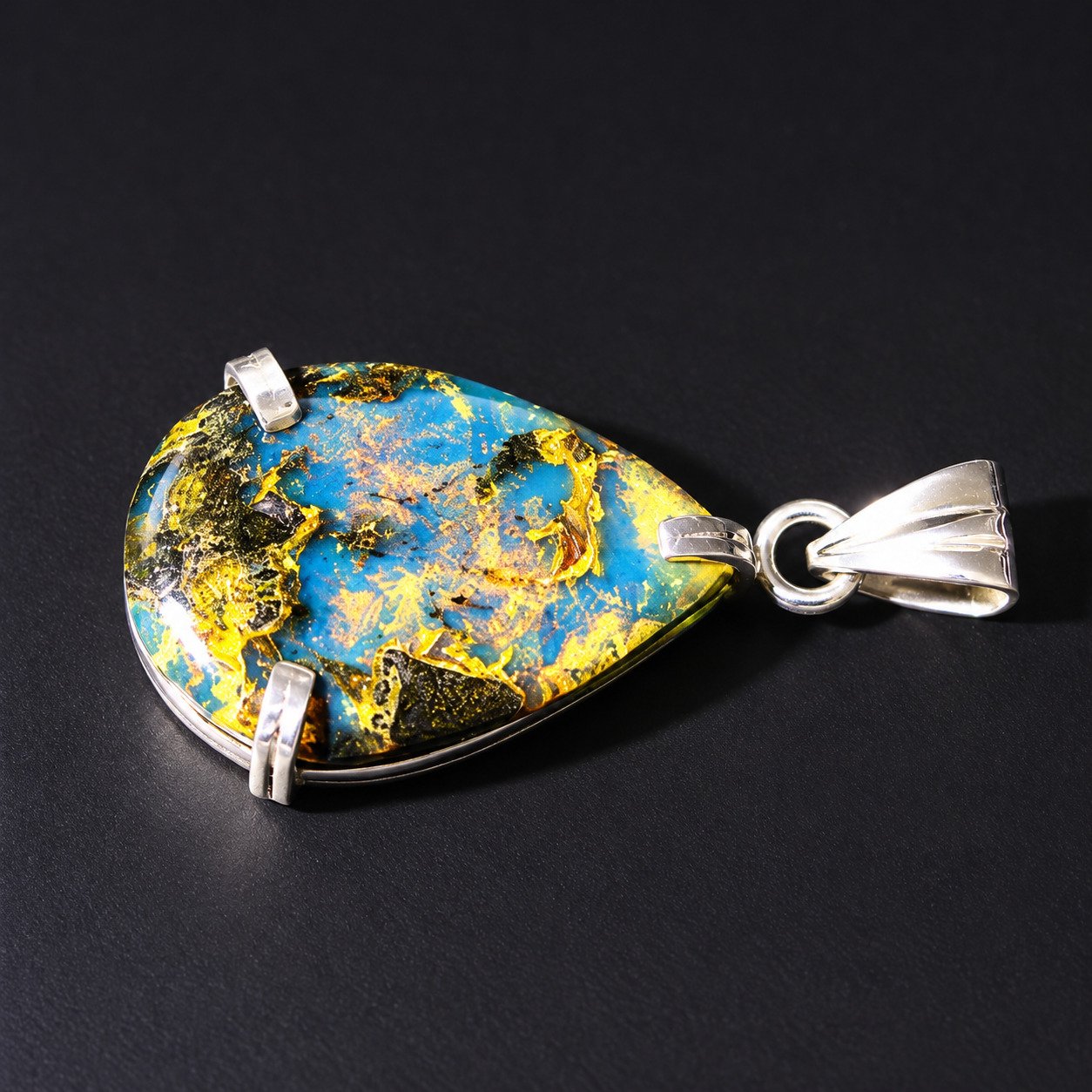 Nature created deep blue Dominican amber sterling silver pendant 3.7g – photo 4