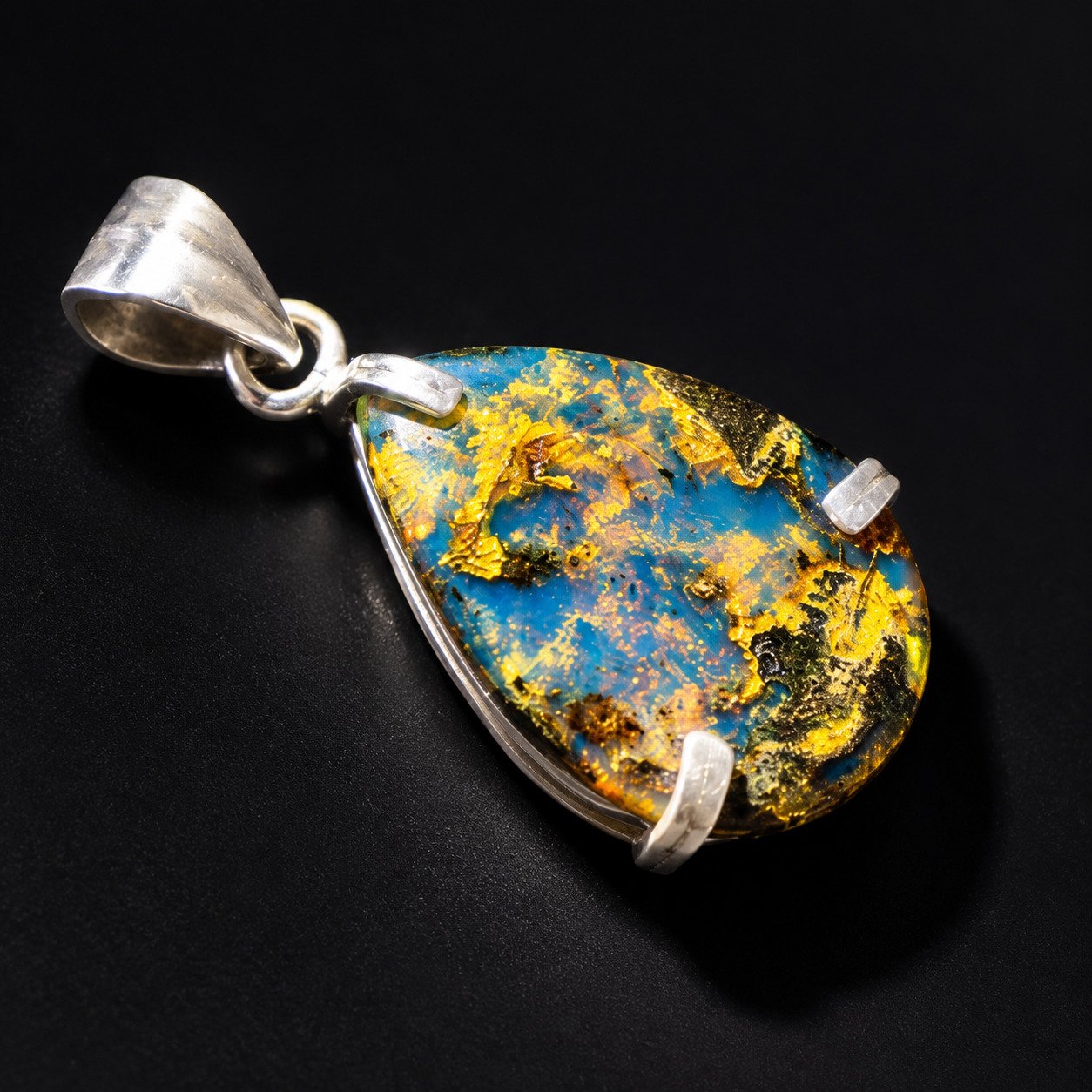 Nature created deep blue Dominican amber sterling silver pendant 3.7g – photo 6