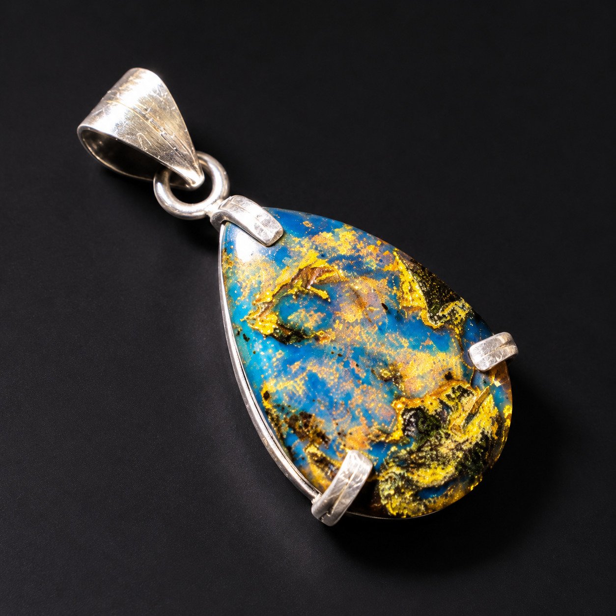 Nature created deep blue Dominican amber sterling silver pendant 3.7g – photo 7