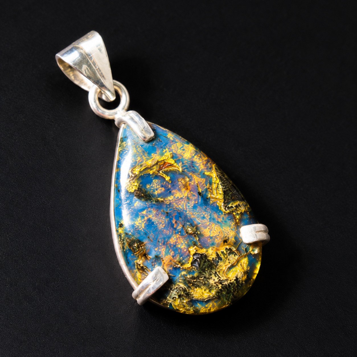 Nature created deep blue Dominican amber sterling silver pendant 3.7g – photo 8