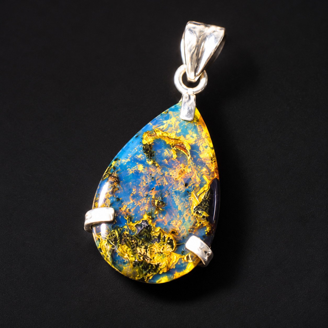 Nature created deep blue Dominican amber sterling silver pendant 3.7g – photo 9
