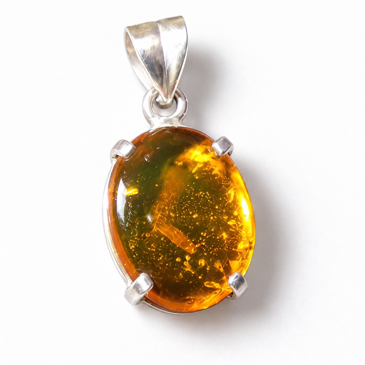 Orange Dominican amber small fly insect sterling silver Pendant 3g – photo 2