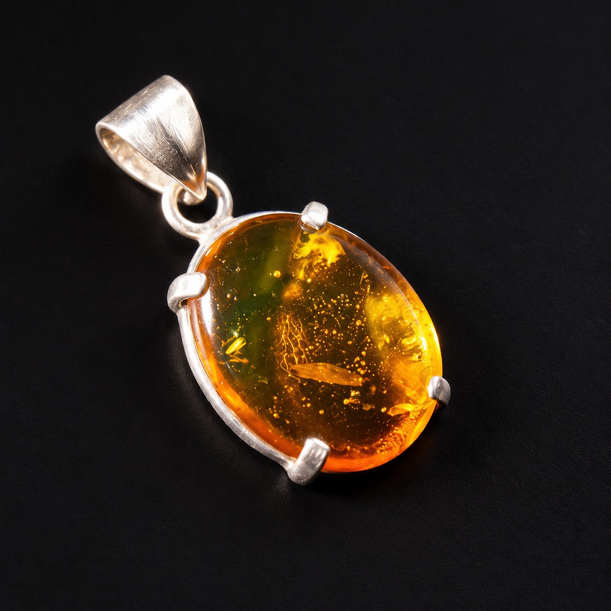 Orange Dominican amber small fly insect sterling silver Pendant 3g – photo 4
