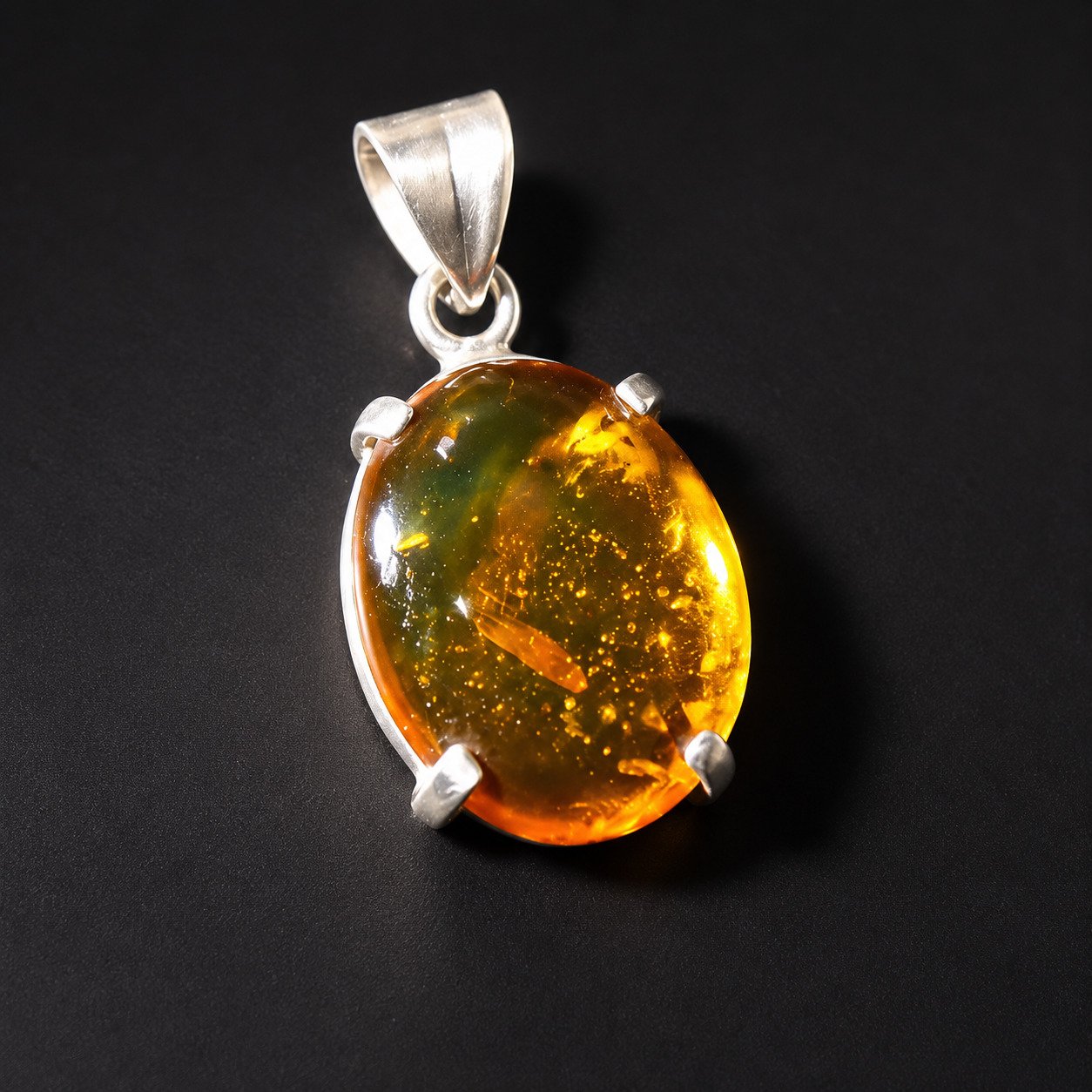 Orange Dominican amber small fly insect sterling silver Pendant 3g – photo 5