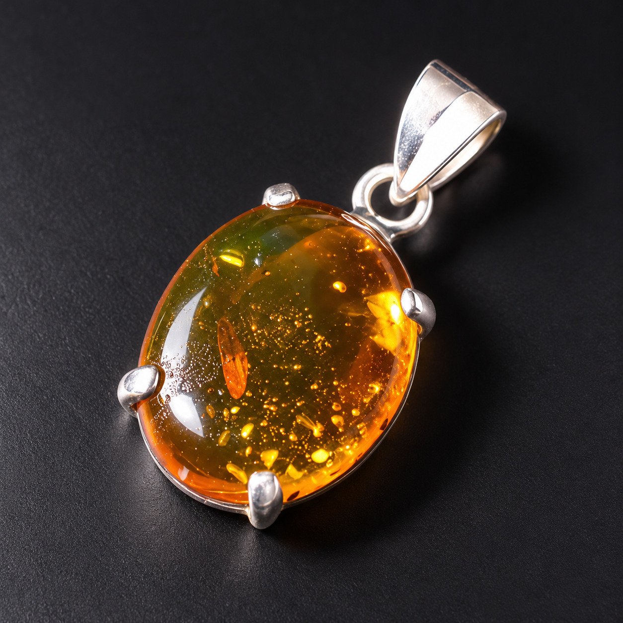 Orange Dominican amber small fly insect sterling silver Pendant 3g – photo 7