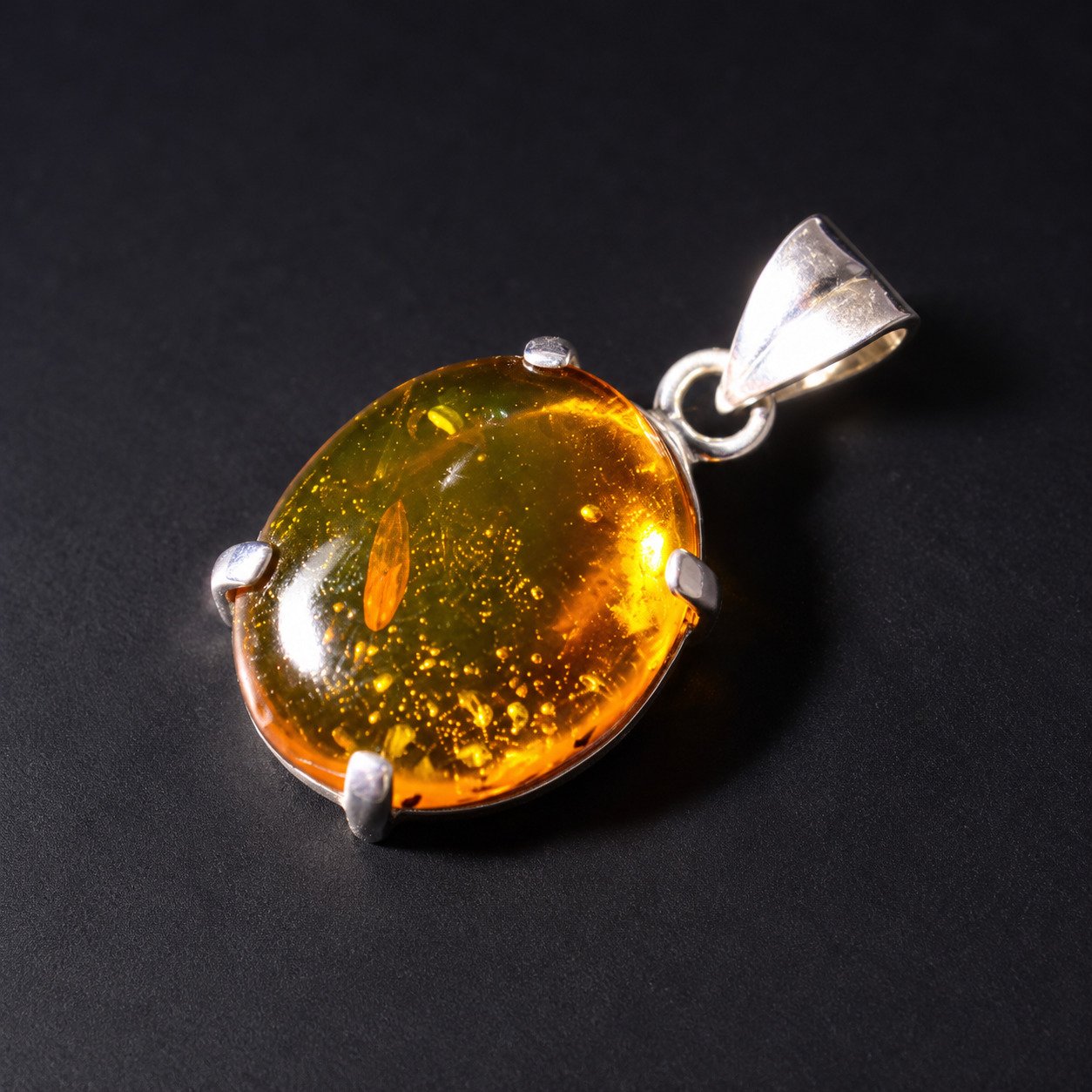 Orange Dominican amber small fly insect sterling silver Pendant 3g – photo 8