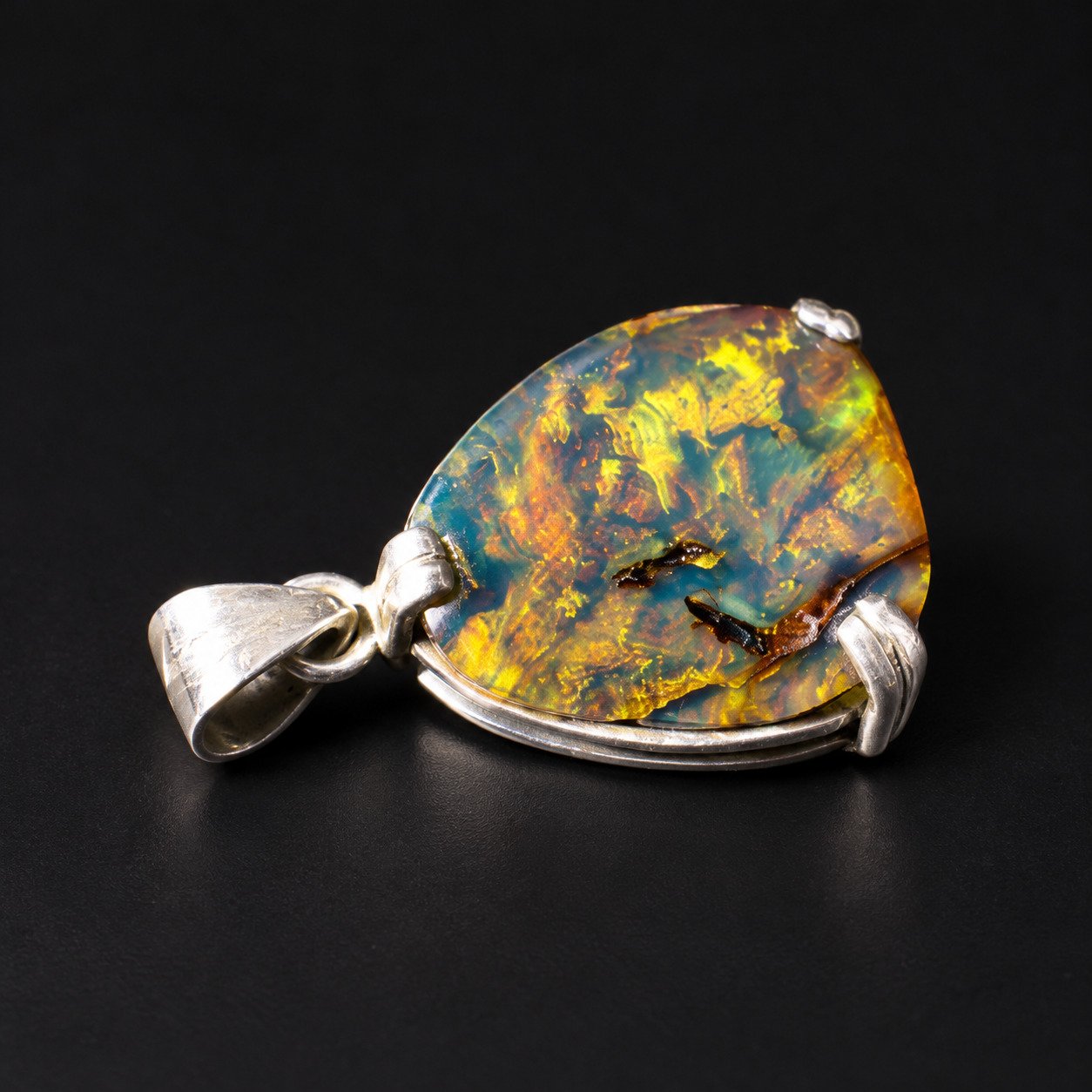 Studio made orange blue Dominican amber sterling silver pendant 4.5g – photo 2