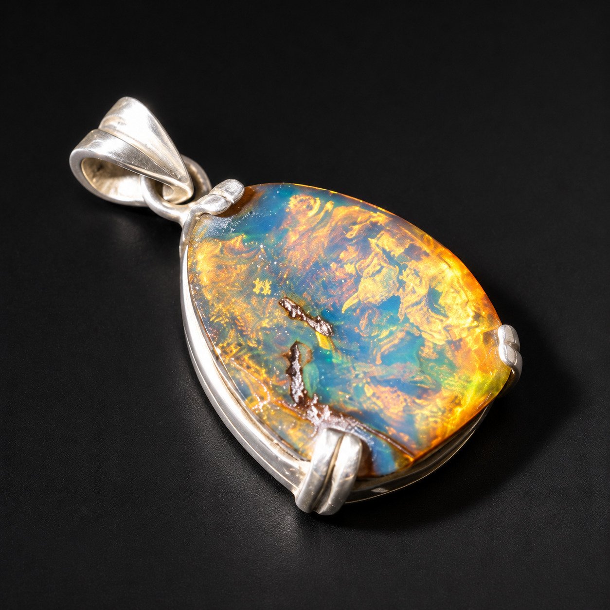 Studio made orange blue Dominican amber sterling silver pendant 4.5g – photo 3