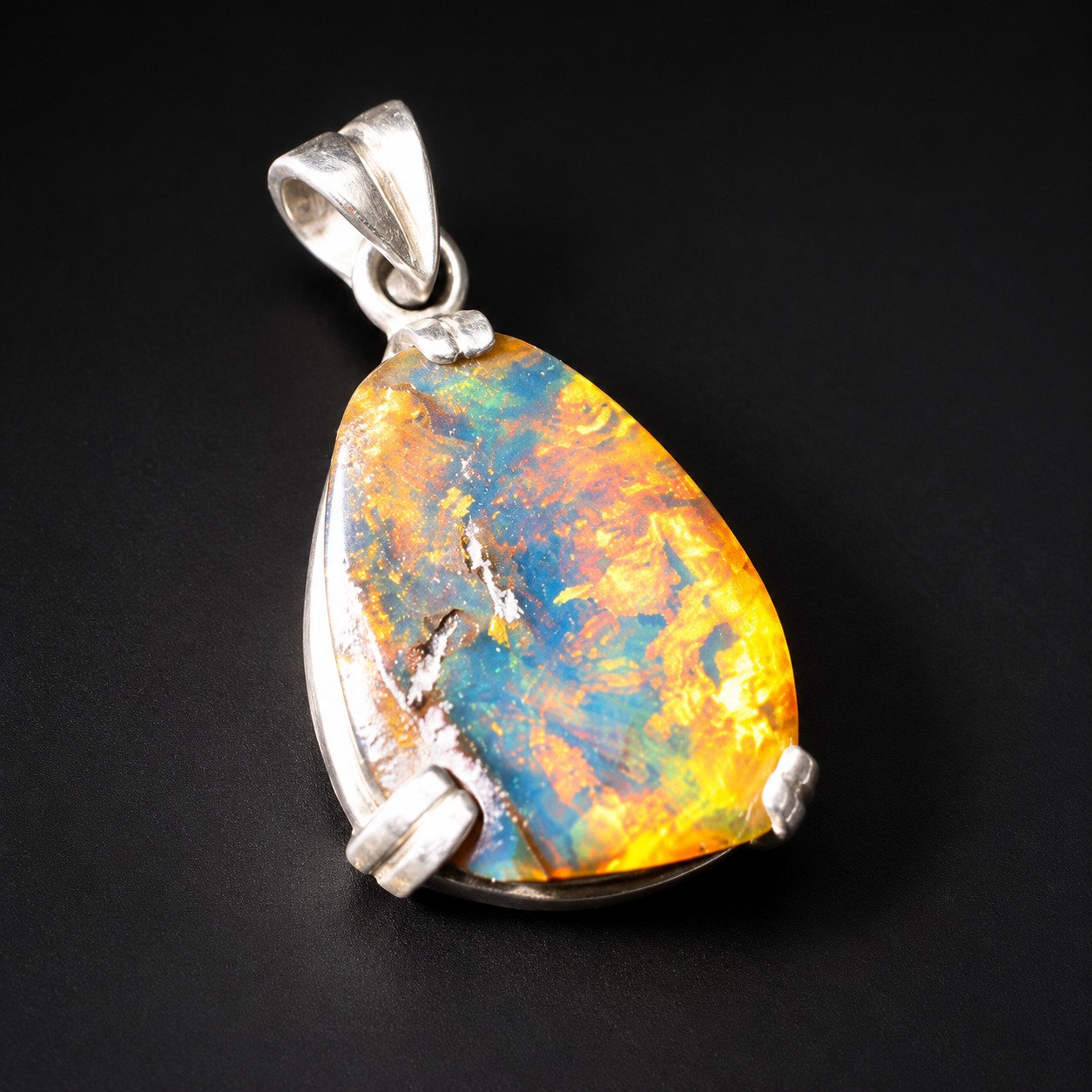 Studio made orange blue Dominican amber sterling silver pendant 4.5g – photo 4