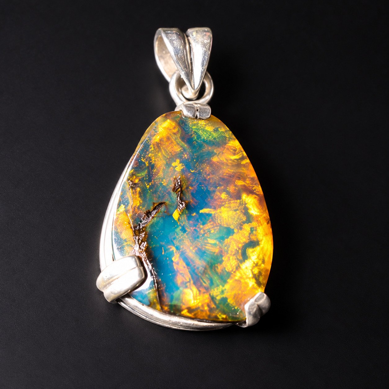 Studio made orange blue Dominican amber sterling silver pendant 4.5g – photo 5