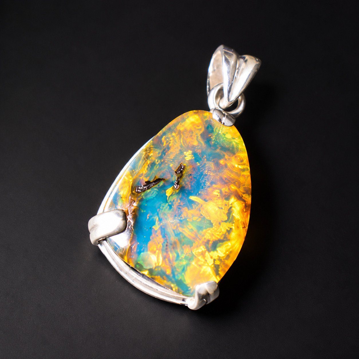 Studio made orange blue Dominican amber sterling silver pendant 4.5g – photo 6