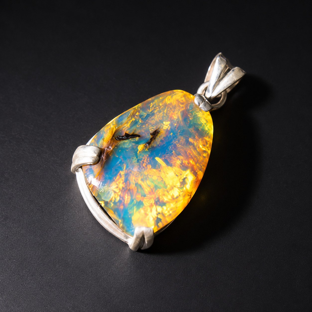 Studio made orange blue Dominican amber sterling silver pendant 4.5g – photo 7