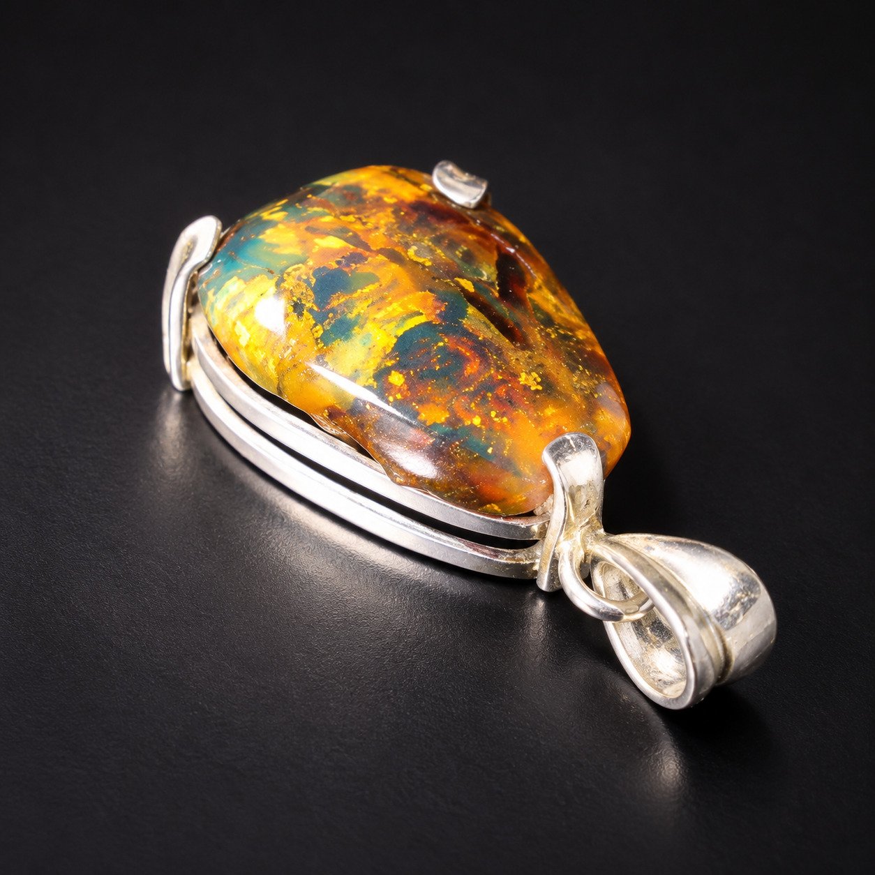 Studio made orange blue Dominican amber sterling silver pendant 4.5g – photo 8