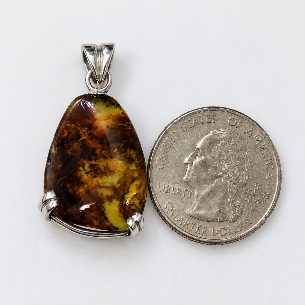 Studio made orange blue Dominican amber sterling silver pendant 4.5g – photo 9