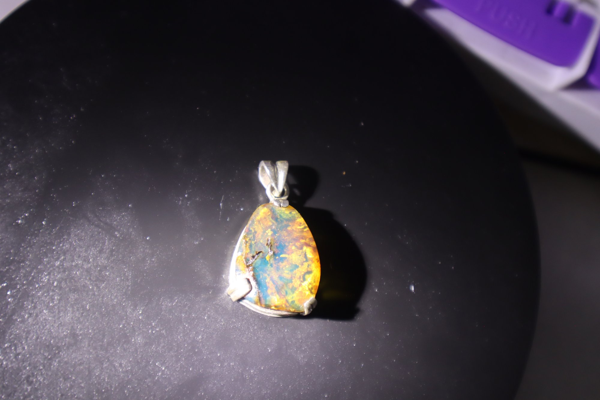 Studio made orange blue Dominican amber sterling silver pendant 4.5g – photo 10