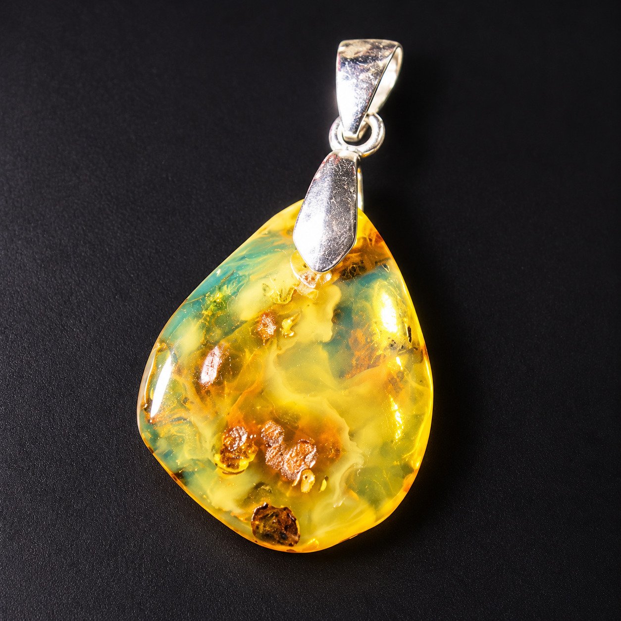 Island crafted yellow blue Dominican amber sterling silver pendant 2.2g – photo 7