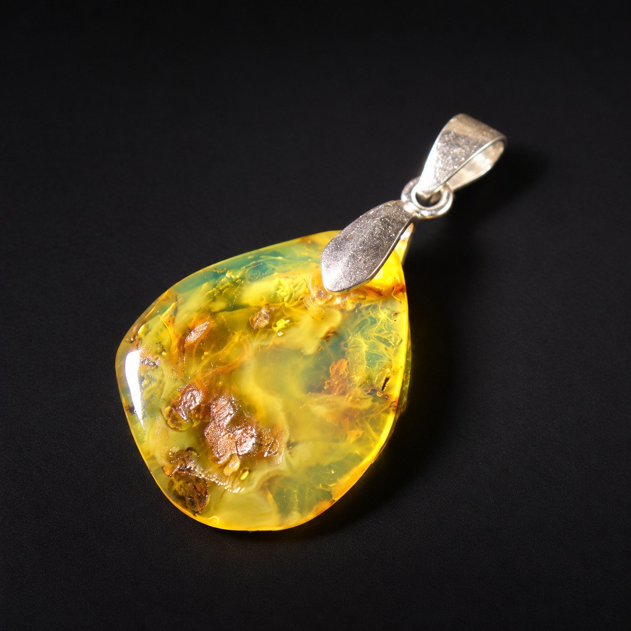 Island crafted yellow blue Dominican amber sterling silver pendant 2.2g – photo 8